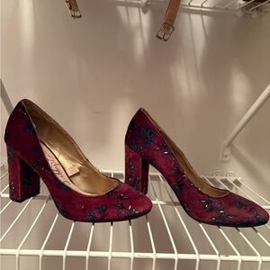 Libby Edelman Red and Blue Block Heel Pumps